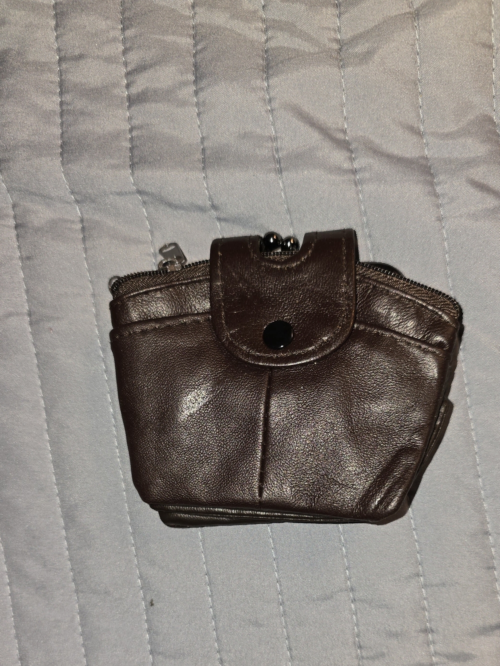 Compact Brown Leather Coin Purse - Women